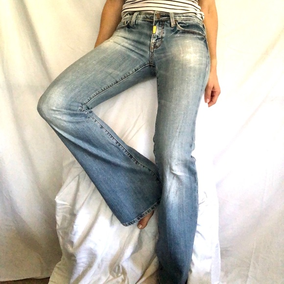 Flare wide leg stretch stone-washed faded denim jeans women’s size 27 26 25 - Picture 2 of 13